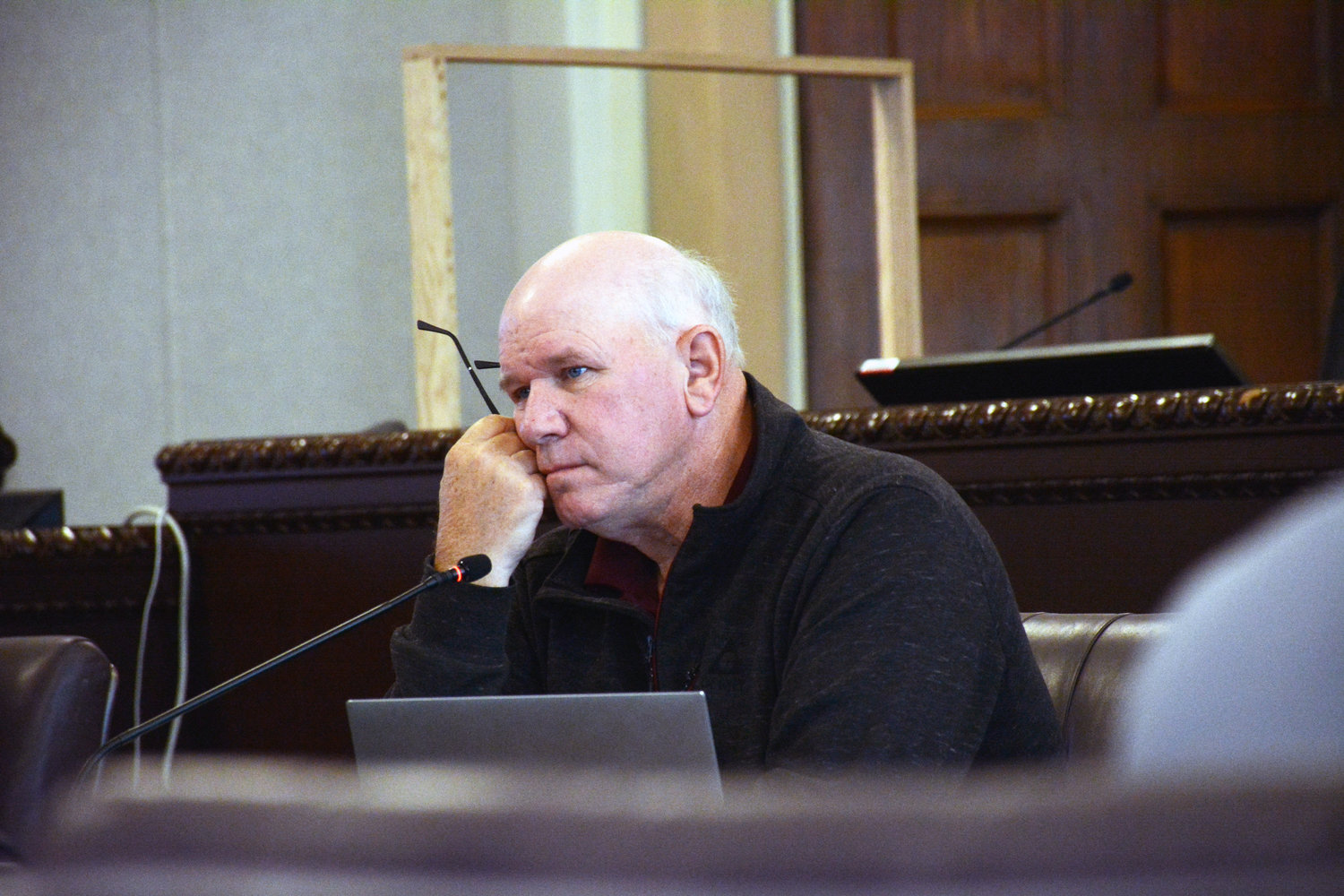 Lewis County Commissioner Gary Stamper listens during a meeting this week.